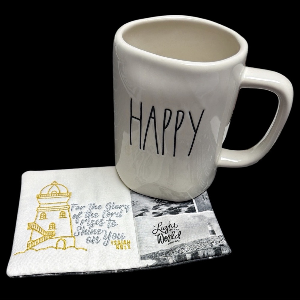Hand Crafted Mug Rug Coaster Embroidered Cotton Fabric Padded Absorbs Liquid - Picture 3 of 11